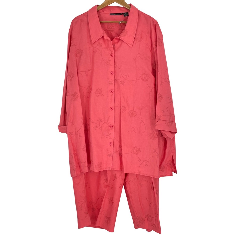 NWT Larry Levine Woman Women 32W 28W Piece Set Coral Floral Embroidered‎ Tunic
